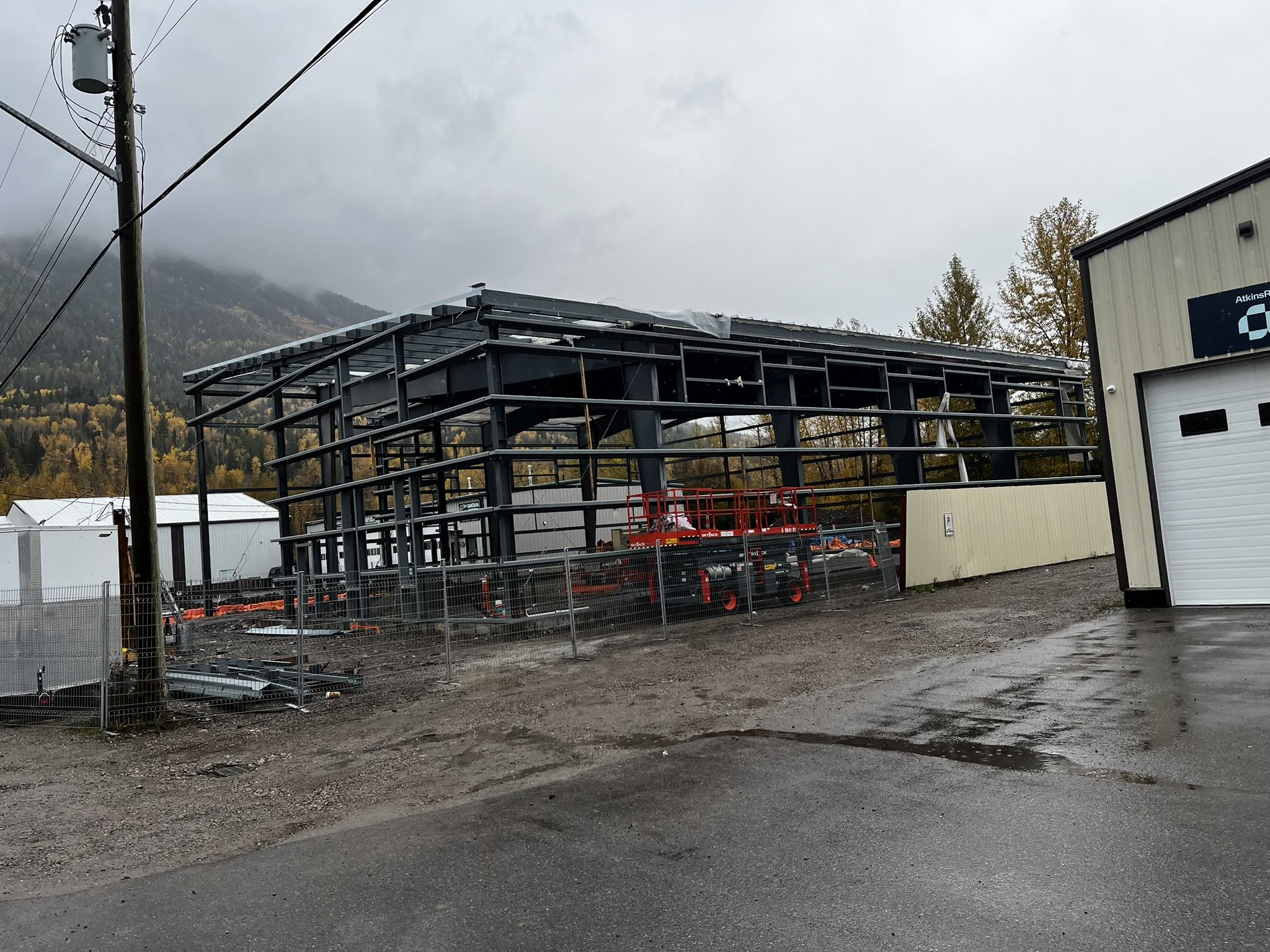 Large structural steel building frame during construction
